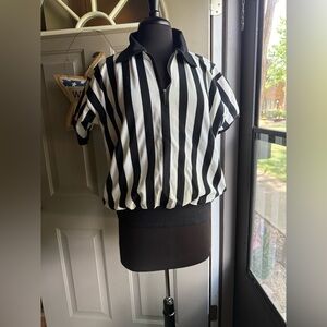 Vintage referee black white stripe zip jersey, size large